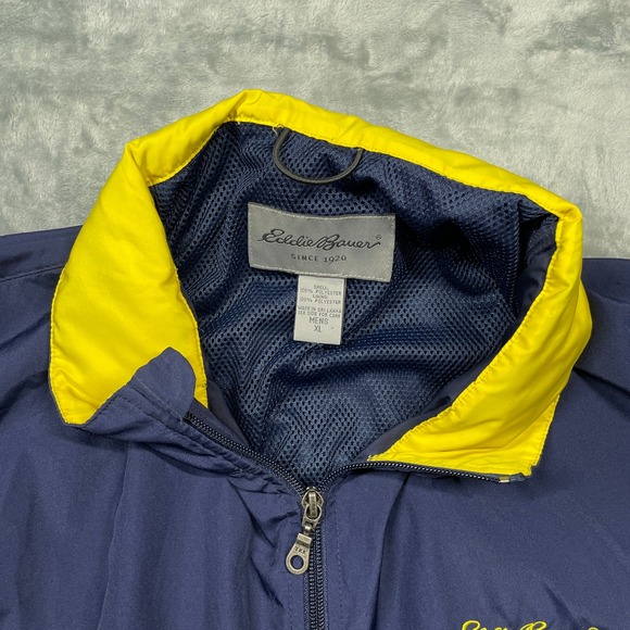 Eddie Bauer Men Navy Yellow Full Zip Windbreaker With Hood Jacket XL Lightweight - Picture 6 of 13